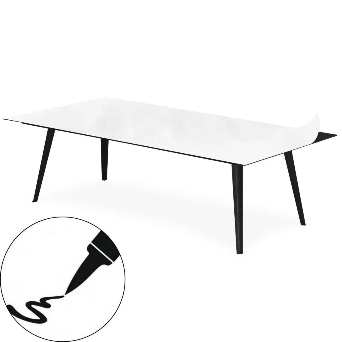Table basse magnétique rectangulaire Bipolart Métal Noir avec 1 Top Tableau blanc effaçable | 3 Suisses